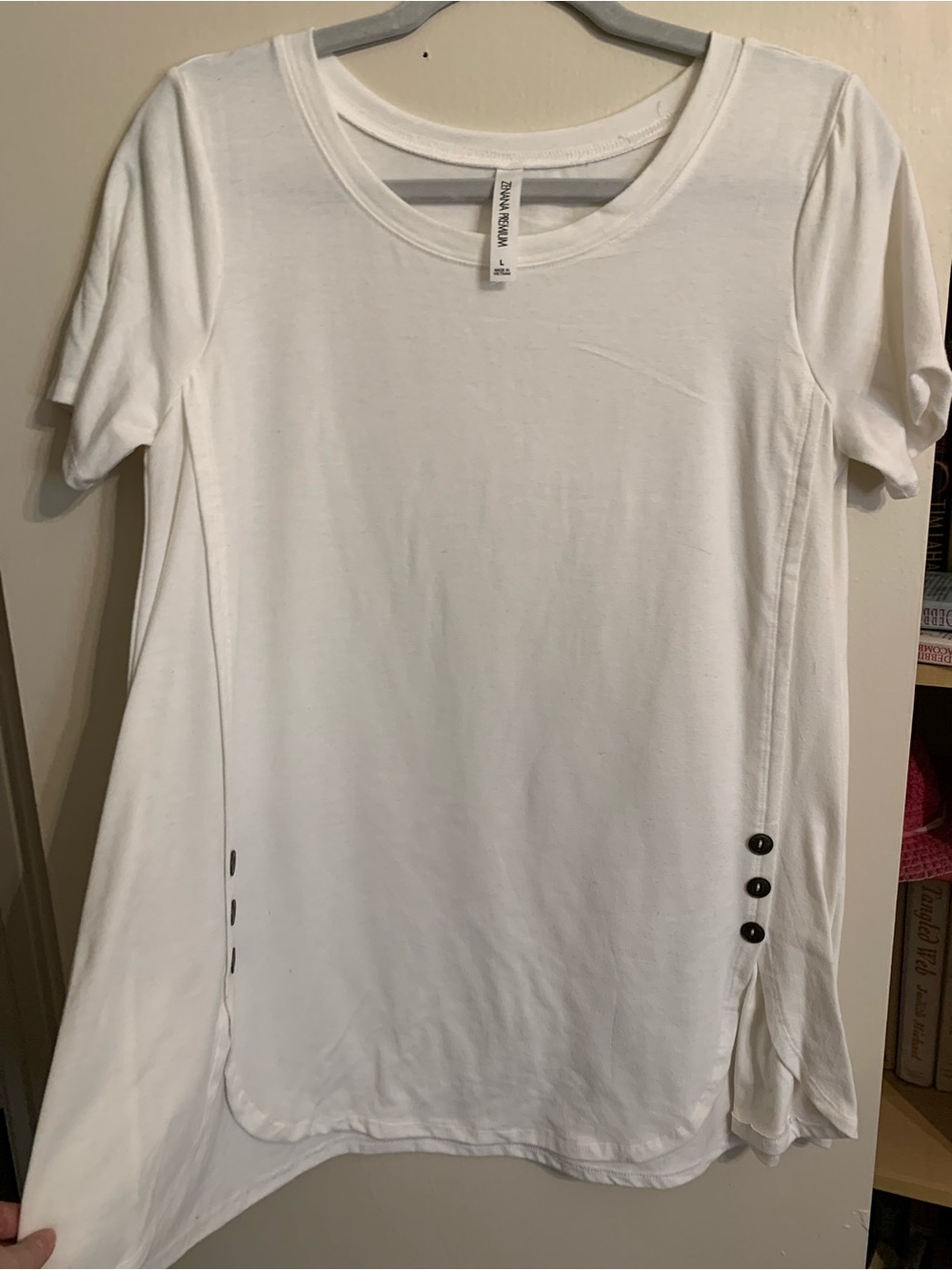 Zenana Outfitters White Short Sleeve Tunic with Side Button Detail